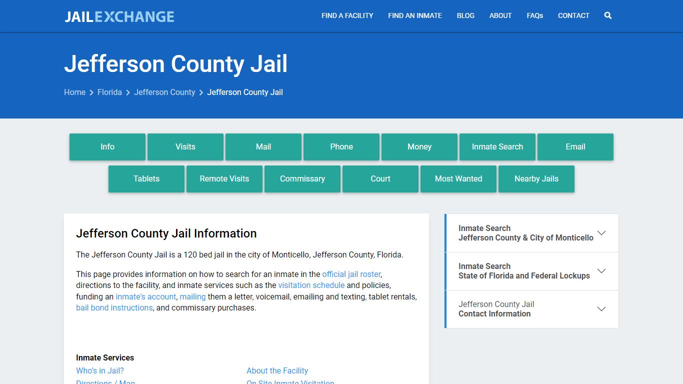 Jefferson County Jail, FL Inmate Search, Information